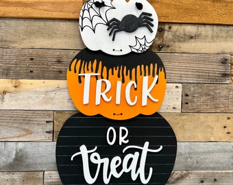 Halloween Door Hanger | Trick or Treat Decor | October Door Hanger | Stacked Pumpkins Door Hanger | Pumpkin Door Hanger | Front Porch Decor
