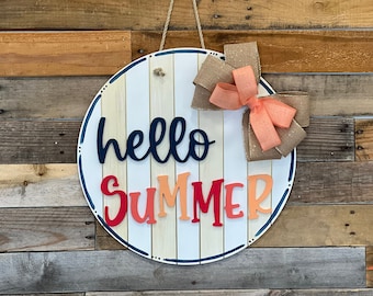 Summer Door Hanger | Nautical Stripes | Summer Home Decor | Hello Summer | Coastal Summer Decor | Front Door Decor
