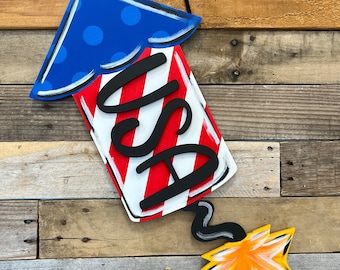 Firecracker Door Hanger | Fourth of July Decor | 4th of July Decor | Patriotic Door Hanger | Red White and Blue Decor | Summer Home Decor