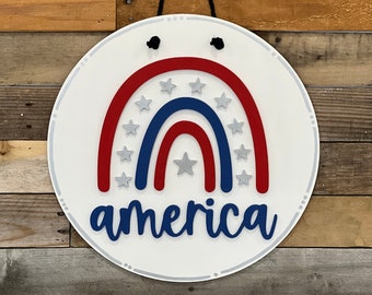 Rainbow Door Hanger | Fourth of July Decor | 4th of July Decor | Patriotic Decor | Red White and Blue Decor | Stars and Stripes | Rainbow