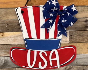 Uncle Sam Door Hanger | Fourth of July Decor | 4th of July Decor | Patriotic | Red White and Blue Decor | Summer Home Decor | Uncle Sam Hat