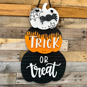 Halloween Door Hanger | Trick or Treat Decor | October Door Hanger | Stacked Pumpkins Door Hanger | Pumpkin Door Hanger | Front Porch Decor