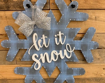 Snowflake Door Hanger | Winter Door Hanger | Let It Snow | Snowflake Decor | Front Door Decor | Porch Decor | Let It Snow Door Hanger