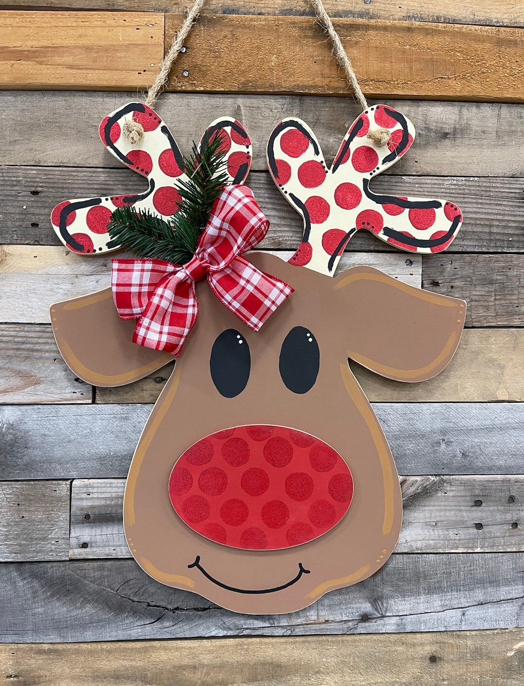 Reindeer Door Hanger Christmas Door Hanger Happy Holidays Rudolph the