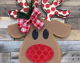 Reindeer Door Hanger | Christmas Door Hanger | Happy Holidays | Rudolph the Reindeer | Reindeer Decor | Front Door Decor | Front Porch Decor
