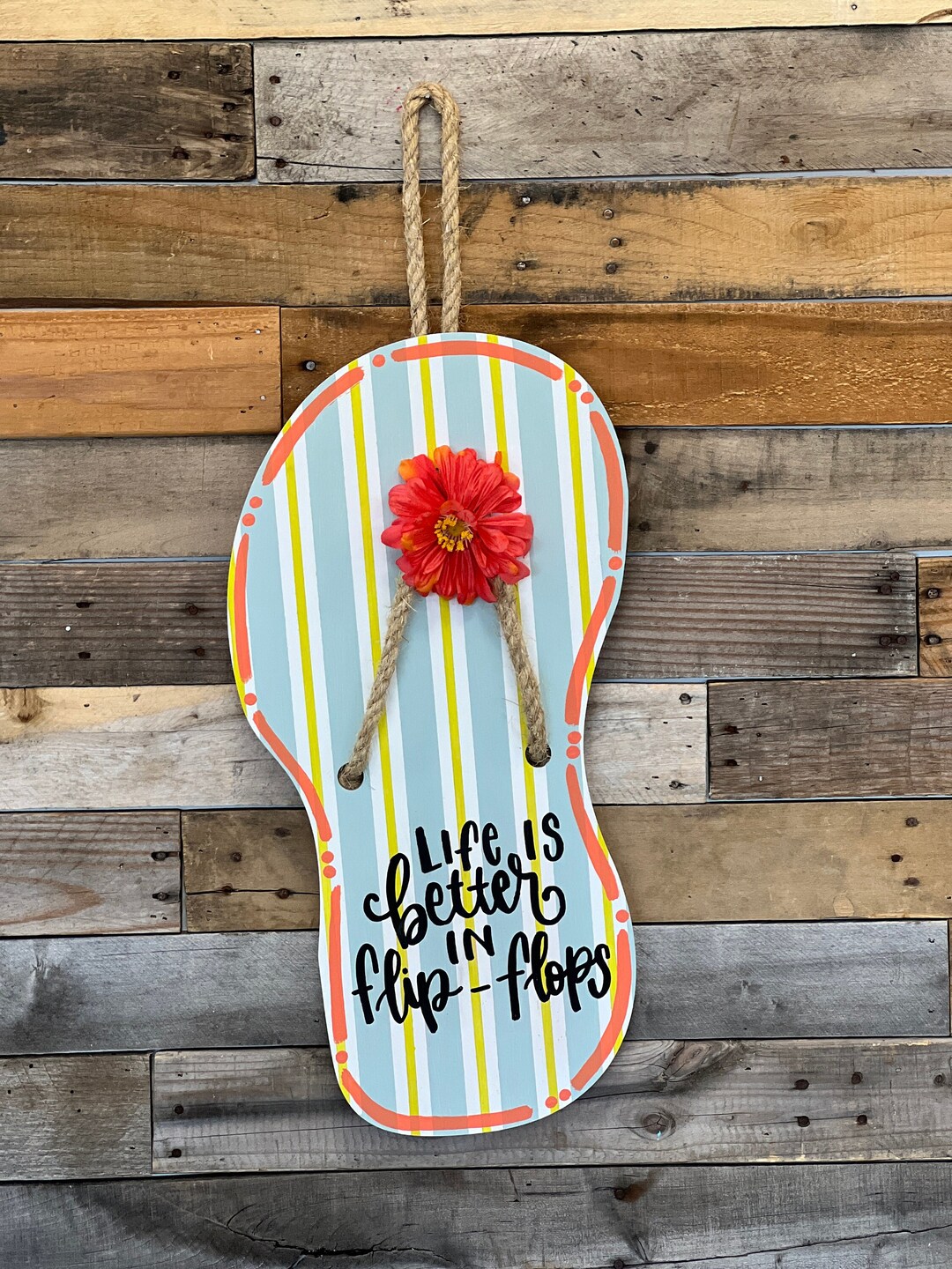 Flip Flop Door Hanger | Summer Home Decor | Striped Door Hanger | Front ...