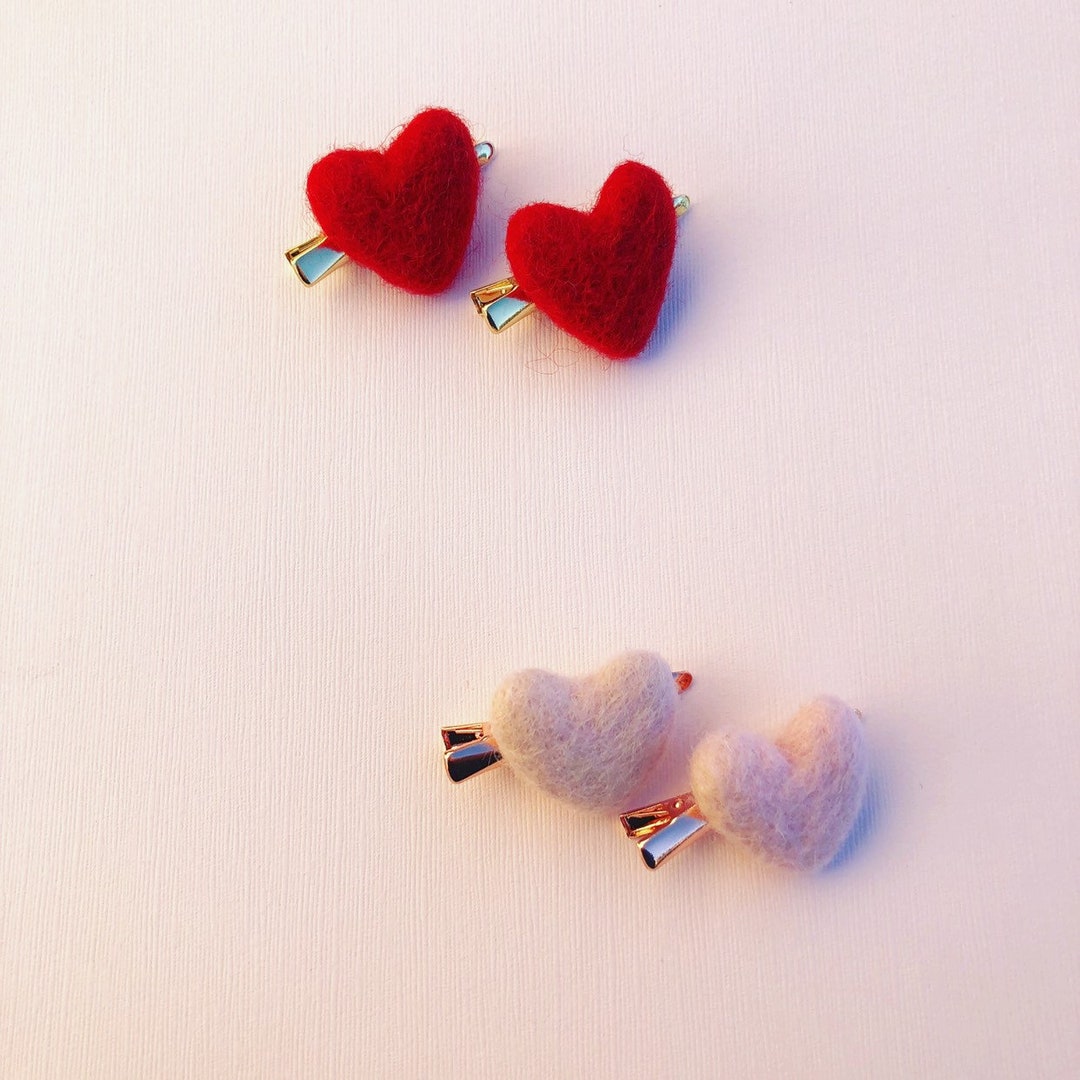 Two Felt Heart Hair Clips Heart Pigtail Clips Felt Snap Etsy
