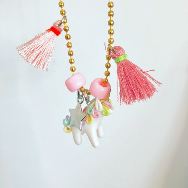 White Unicorn Necklace, Little Girl Gift, Rainbow Unicorn, polymer clay unicorn, Birthday Gift, Magical Unicorn Necklace