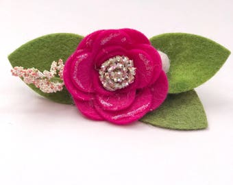 Flaming Pink // single felt flower headband or alligator clip