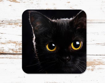 Black Cat Coasters - Halloween Gifts - Cat Coaster Set