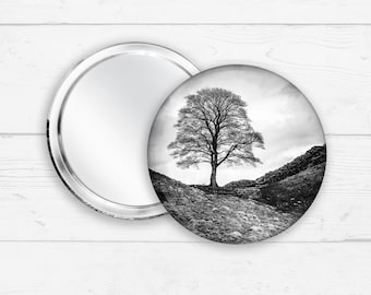 Sycamore Gap Pocket Mirror - Hand Mirror with Black Velvet Bag - 77mm Handheld Mirror