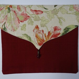 3 Pocket Matzah Cover with Coordinating Afikoman Cover for Passover - Red Linen Blend with Cream/Ivory Floral Linen Blend, Accent Beads