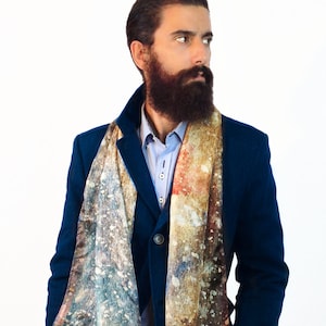 Galaxy Scarf Menswear accessory, Mens silk scarf 7th anniversary gift for him image 1