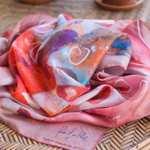 Watercolor palette coral scarf, Blush pink silk scarf girlfriend image 5