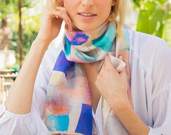 Soft and Shiny Silk Scarf, Long and Lightweight With a