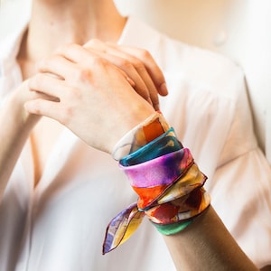 Silk Wrap Bracelet tattoo covers, Small wrist bracelet, silk scarf for neck, Silk belt,