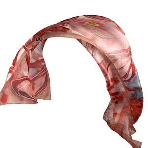 Watercolor palette coral scarf, Blush pink silk scarf girlfriend image 1