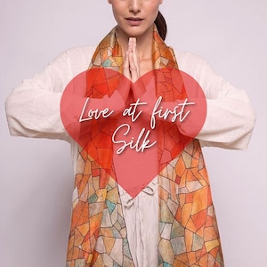 Barcelona watercolor print silk scarf inspired by Gaudí works. Browns and greens. Long and very soft to the touch.