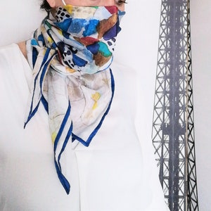 Silk face mask square scarf, Convertible silk scarf mask, Big Square silk scarf for women, Gaudi art silk scarf