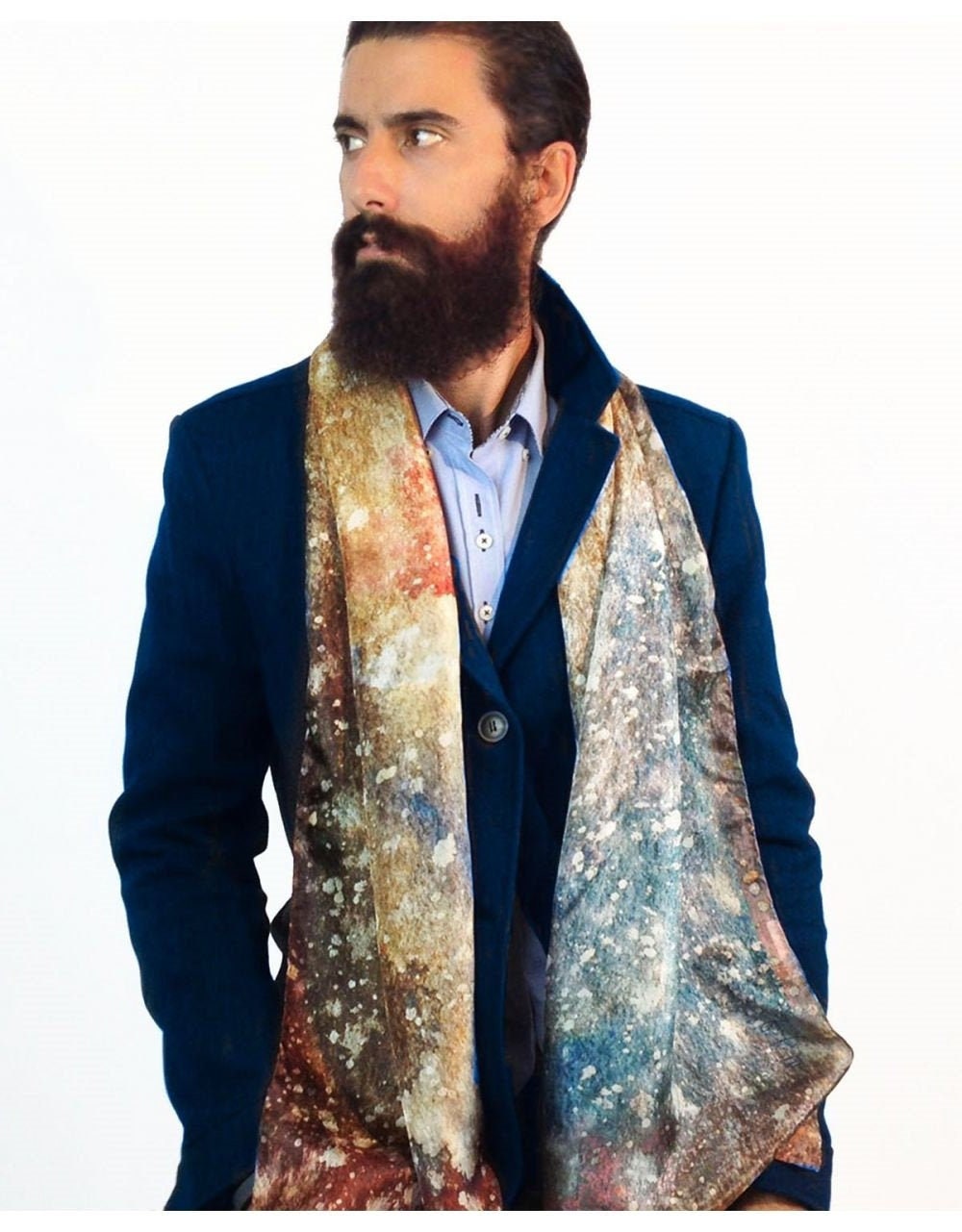 Echarpe Homme Mens Silk Scarves Galaxy Print Scarf 