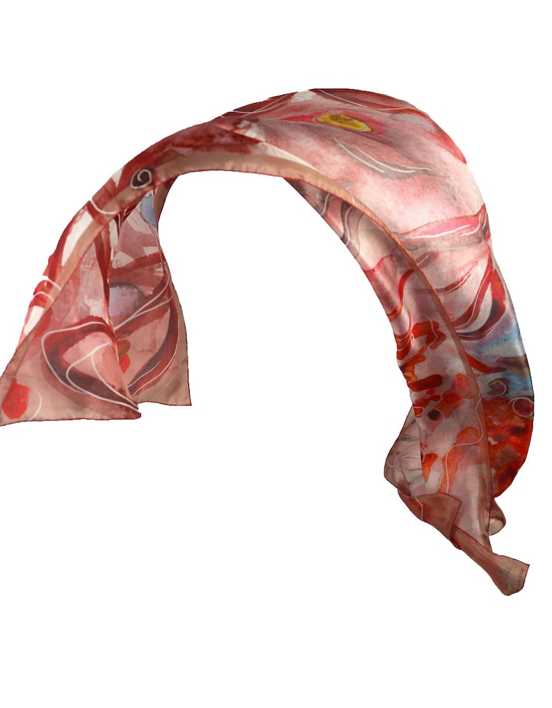 Watercolor palette coral scarf, Blush pink silk scarf girlfriend image 1