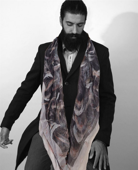 Foulard homme en soie gris écharpe soie homme idéal cadeau,  France