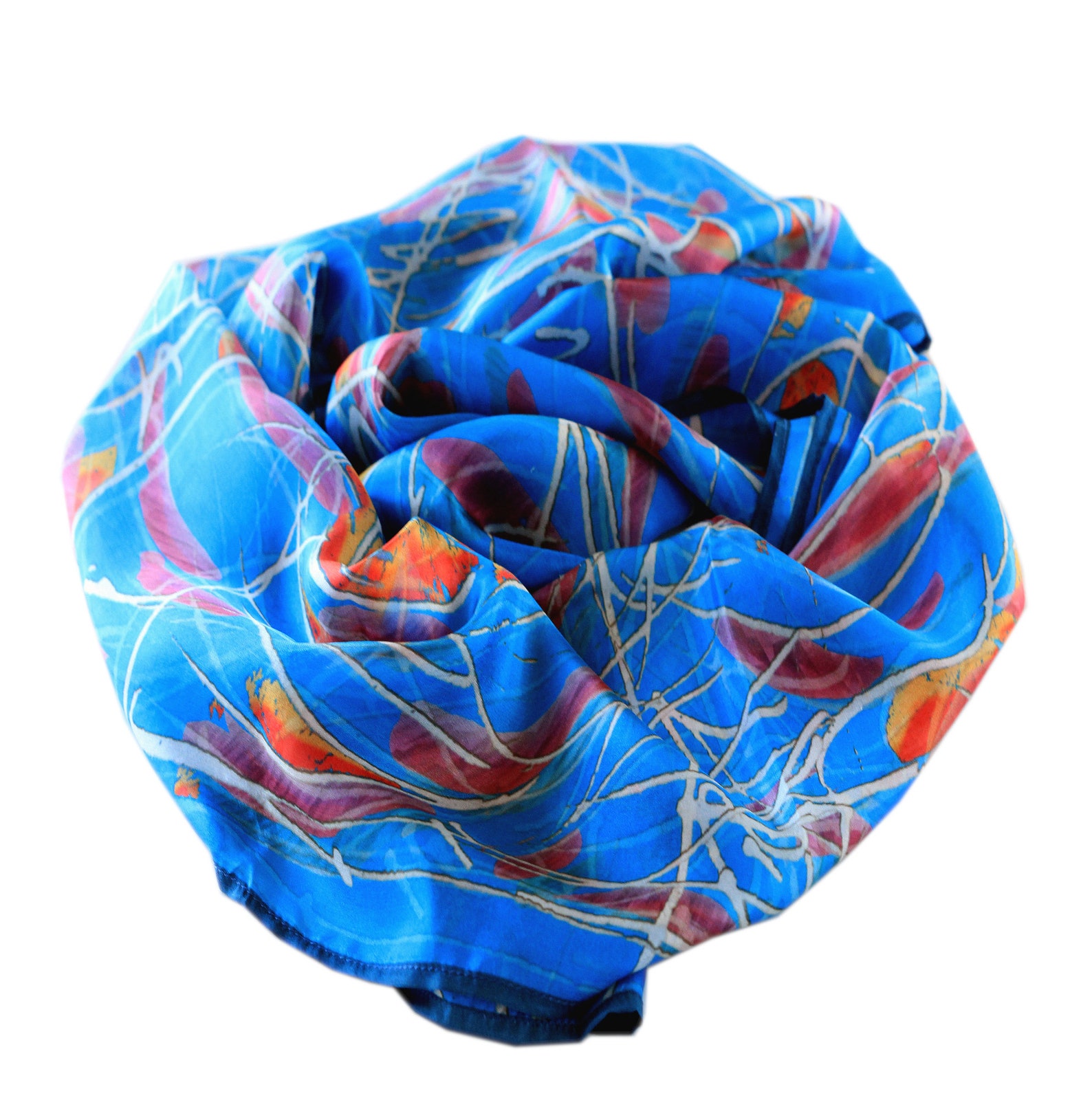 Vibrant Blue and Red Print Fashion Silk Scarf