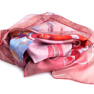 Watercolor palette coral scarf, Blush pink silk scarf girlfriend image 6