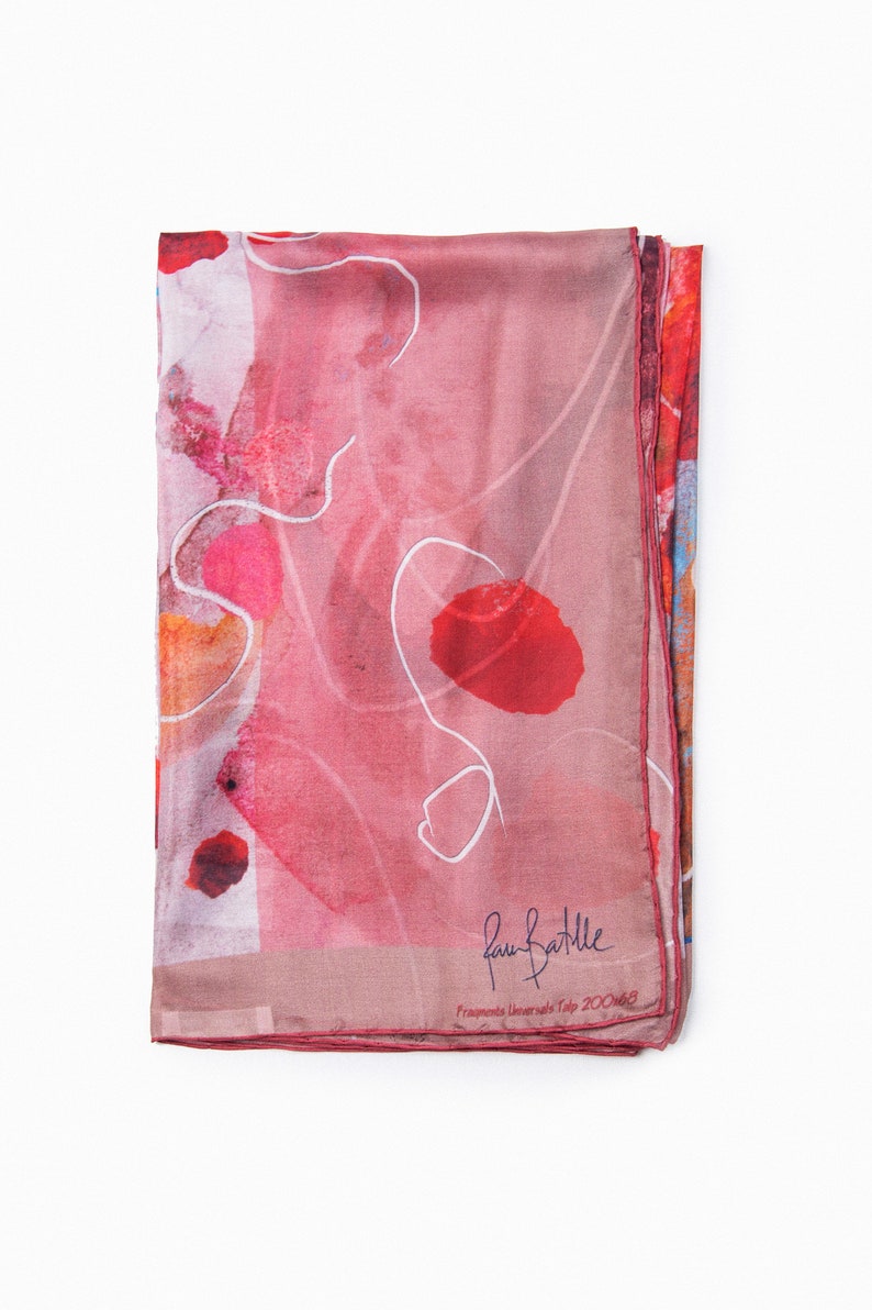 Watercolor palette coral scarf, Blush pink silk scarf girlfriend image 8