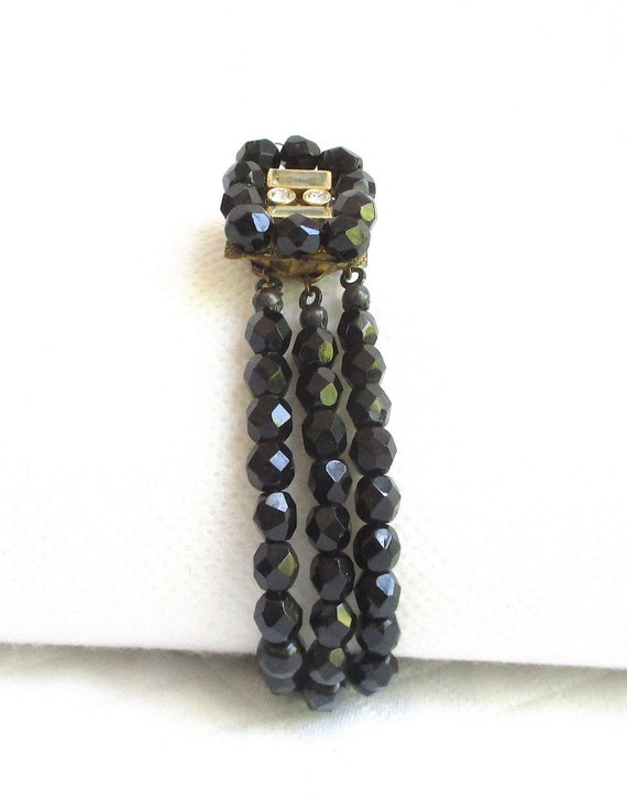 Miriam Haskell Black Sparkling Crystal Beaded Thr… - image 9