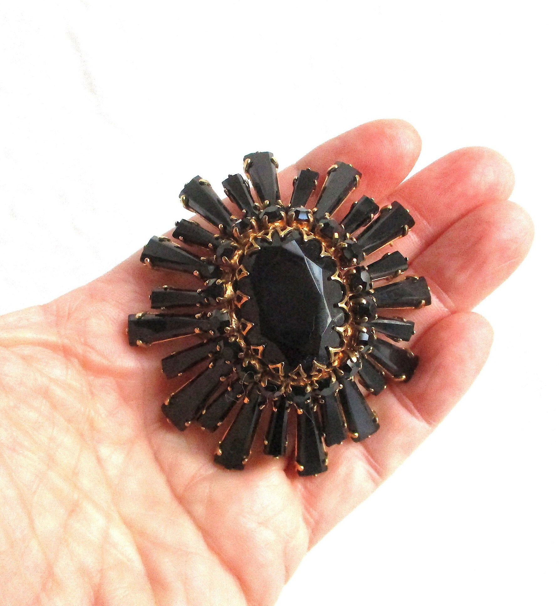 Schreiner RARE Ruffle Rhinestone Vntg Brooch - 2 1/2