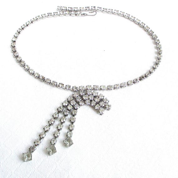 OLD HOLLYWOOD Rhinestone Pendant and Chain Glamorous Vintage