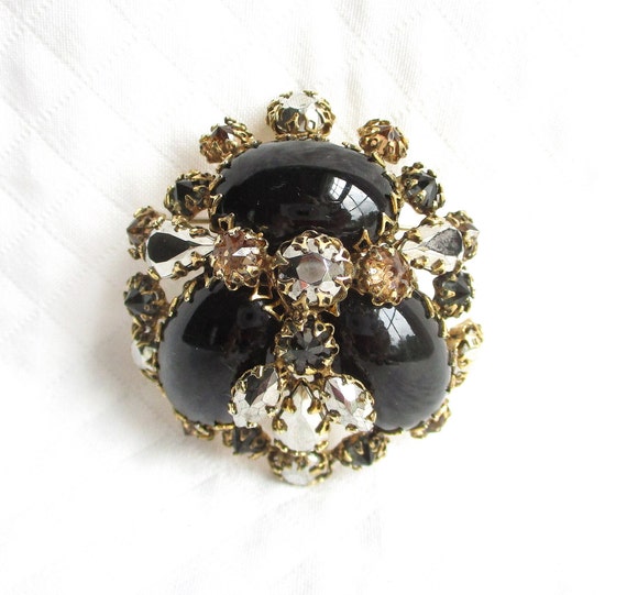 SCHREINER New York Metallic Rhinestone & Black Glass Vintage High