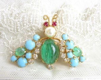 Vintage Signed Schreiner New York Brooch White Satin Glass