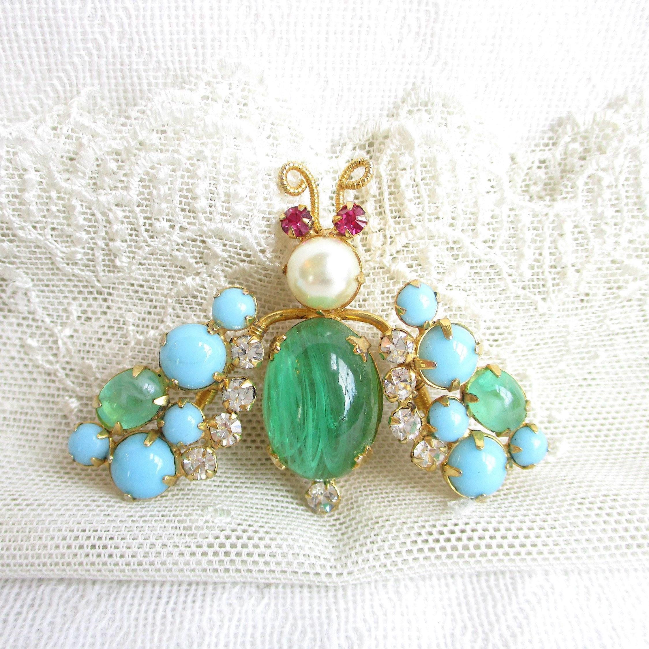SCHREINER New York Trembler Butterfly Glass and Rhinestone Vintage