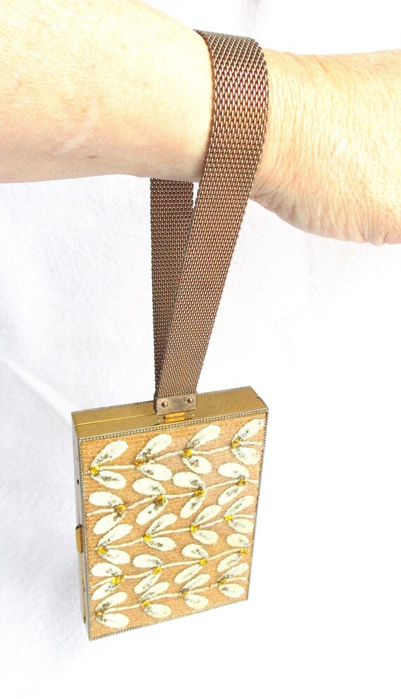 Glass Seed Beaded & Gold Metal Vintage Minaudiere… - image 3