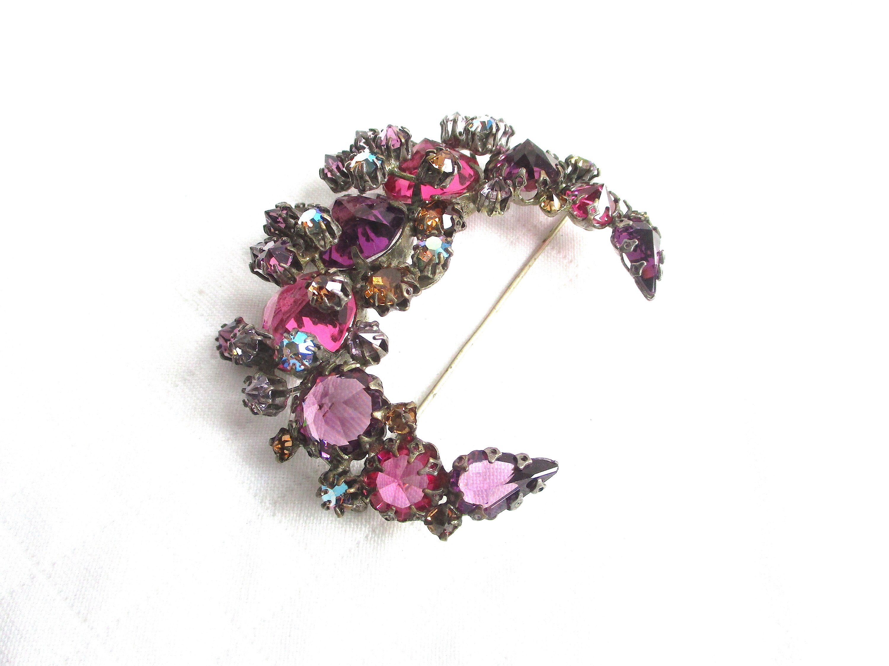 【1960’s】 SRO Alum rhinestone decorated Crystal Flower Motif Rhinestone Iron On Applique, IA-059