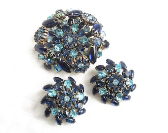 SCHREINER New York Shades of Blue Vintage Brooch and Clip Back