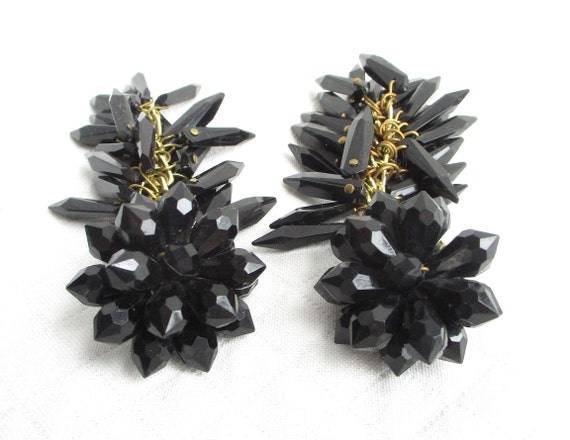 Black Bead & Clustered Dangling Vintage Clip Back… - image 3