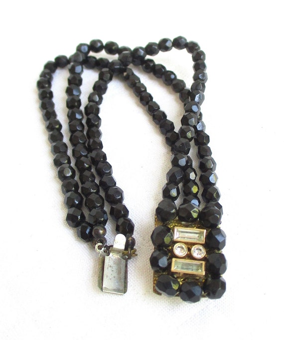 Miriam Haskell Black Sparkling Crystal Beaded Thr… - image 6