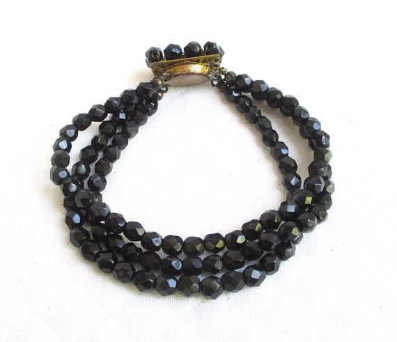Miriam Haskell Black Sparkling Crystal Beaded Thr… - image 3