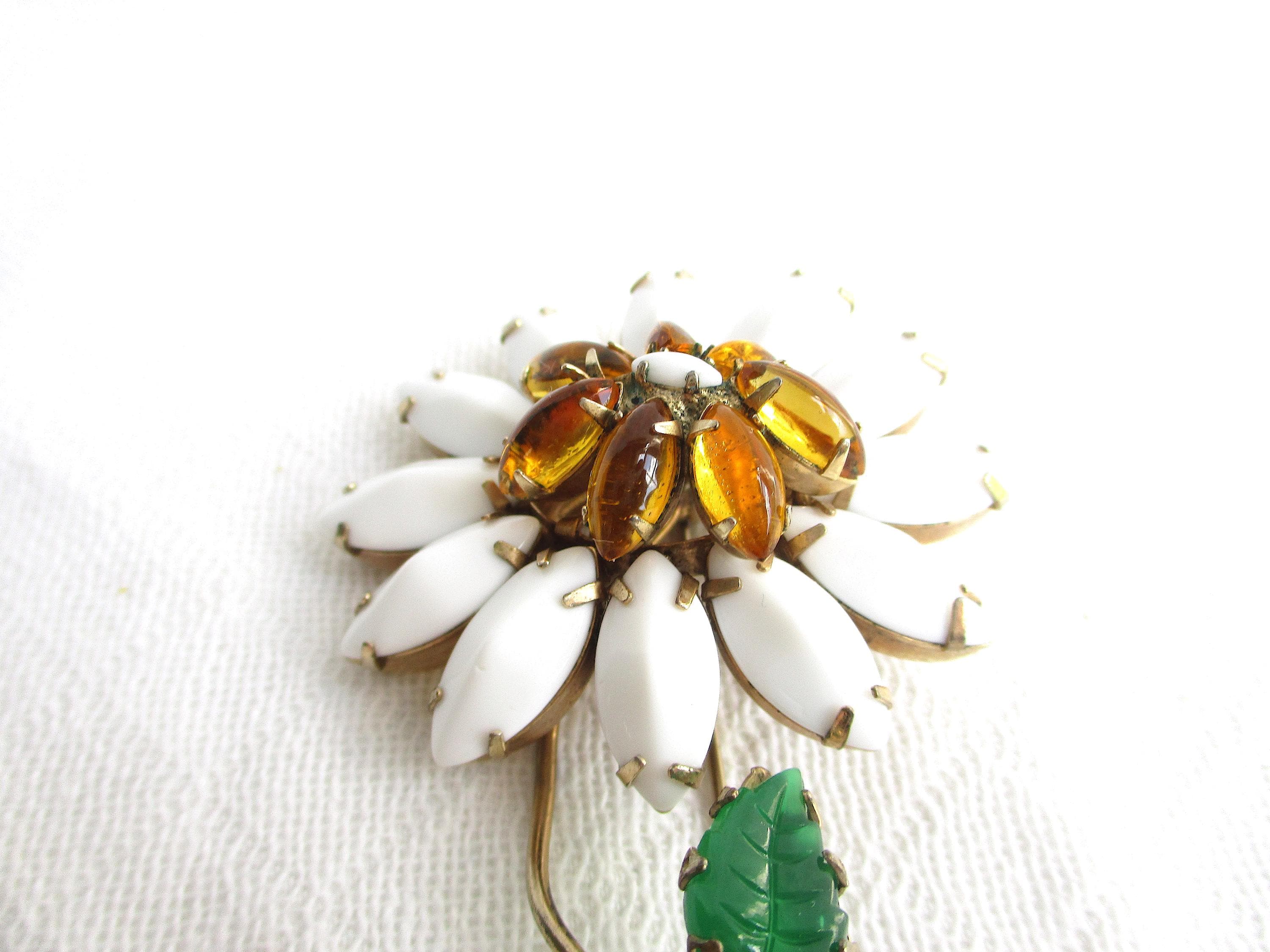 Schreiner New York Layered Flower & Long Stem Vintage Brooch