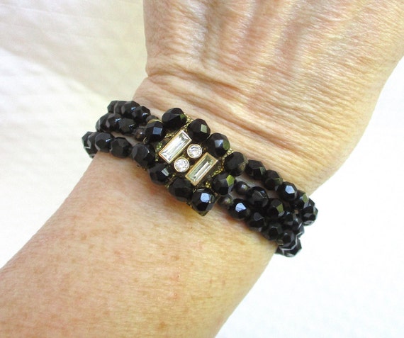 Miriam Haskell Black Sparkling Crystal Beaded Thr… - image 7