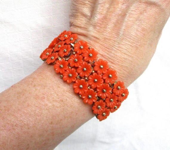 Coro "Blithe Blossoms"  Orange Lucite Cluster Flo… - image 2