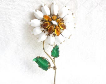 Vintage Signed Schreiner New York Brooch White Satin Glass Vintage Signed Schreiner New York Brooch White Satin Glass