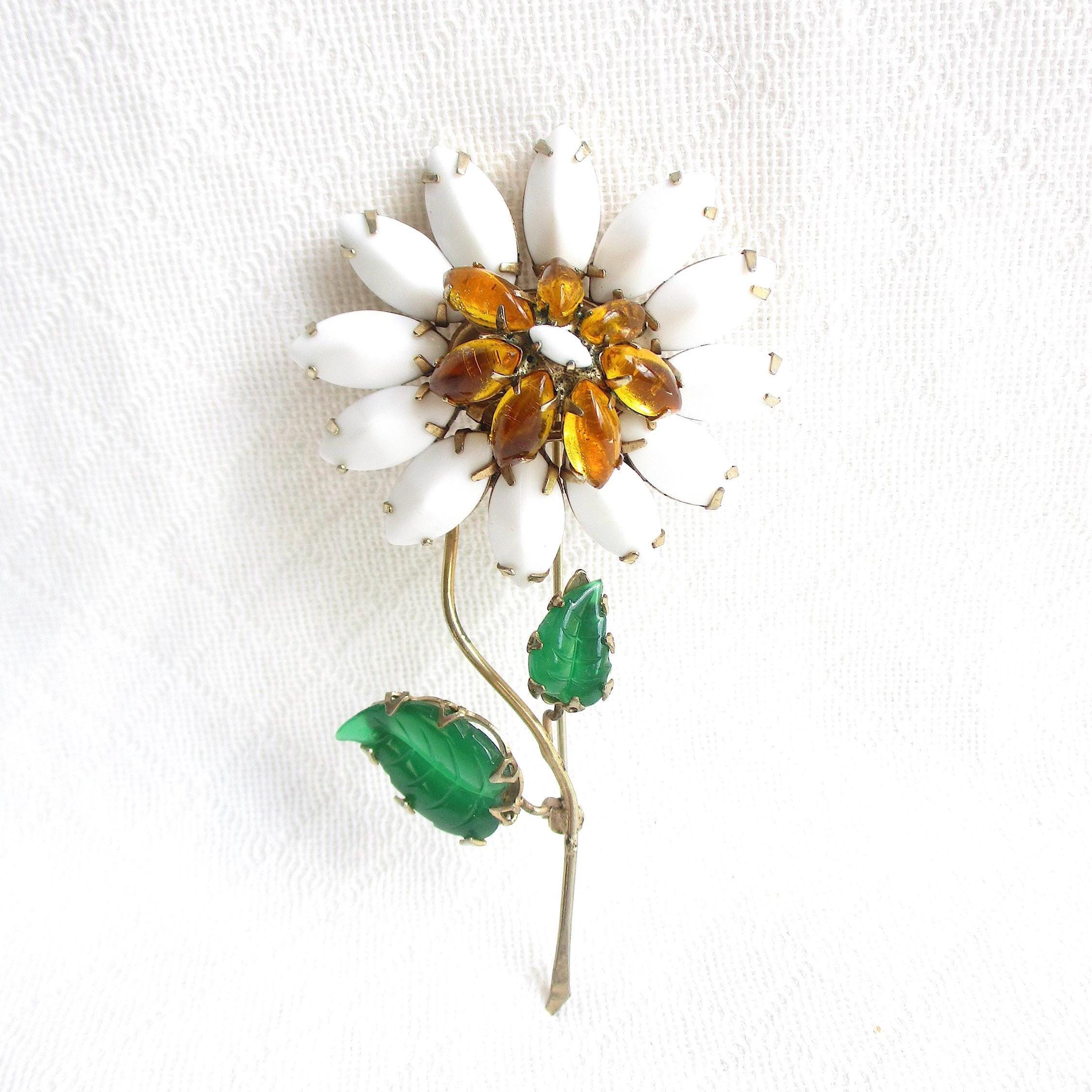 Schreiner New York Layered Flower & Long Stem Vintage Brooch