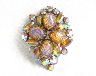 Delizza and Elster Juliana Opalescent Foil Glass and Aurora Borealis Rhinestone Vintage Brooch - NY Estate Jewelry