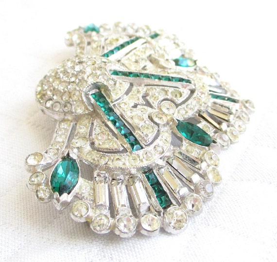 Gorgeous Art Deco Emerald Green & Clear Rhineston… - image 6