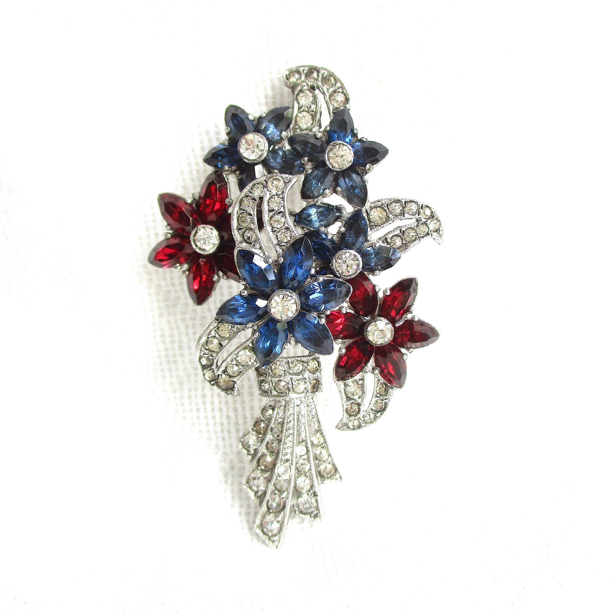 Broche Fleur En Argent Massif Et Strass - XIXe Siècle - Occasion Vintage