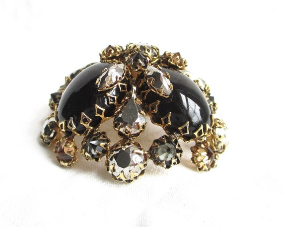 SCHREINER New York Metallic Rhinestone & Black Glass Vintage High